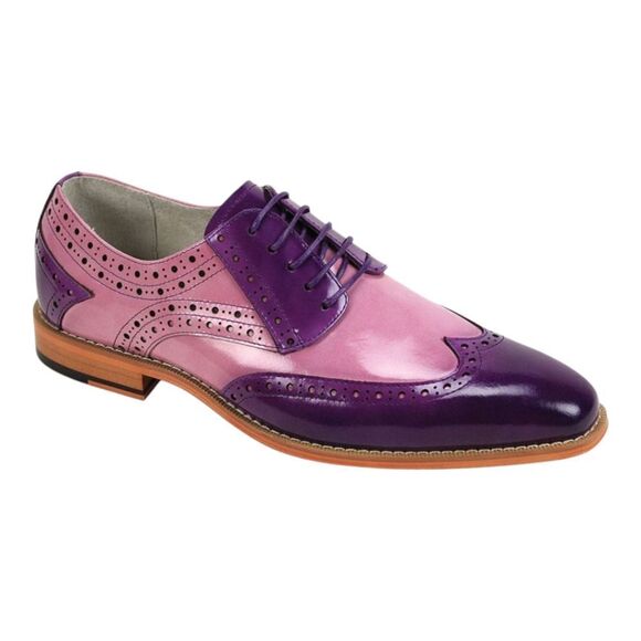 GIOVANNI MEN'S PURPLE/ORCHID LEATHER WING TIP DRESS SHOE. TROY. - Picture 2 of 2